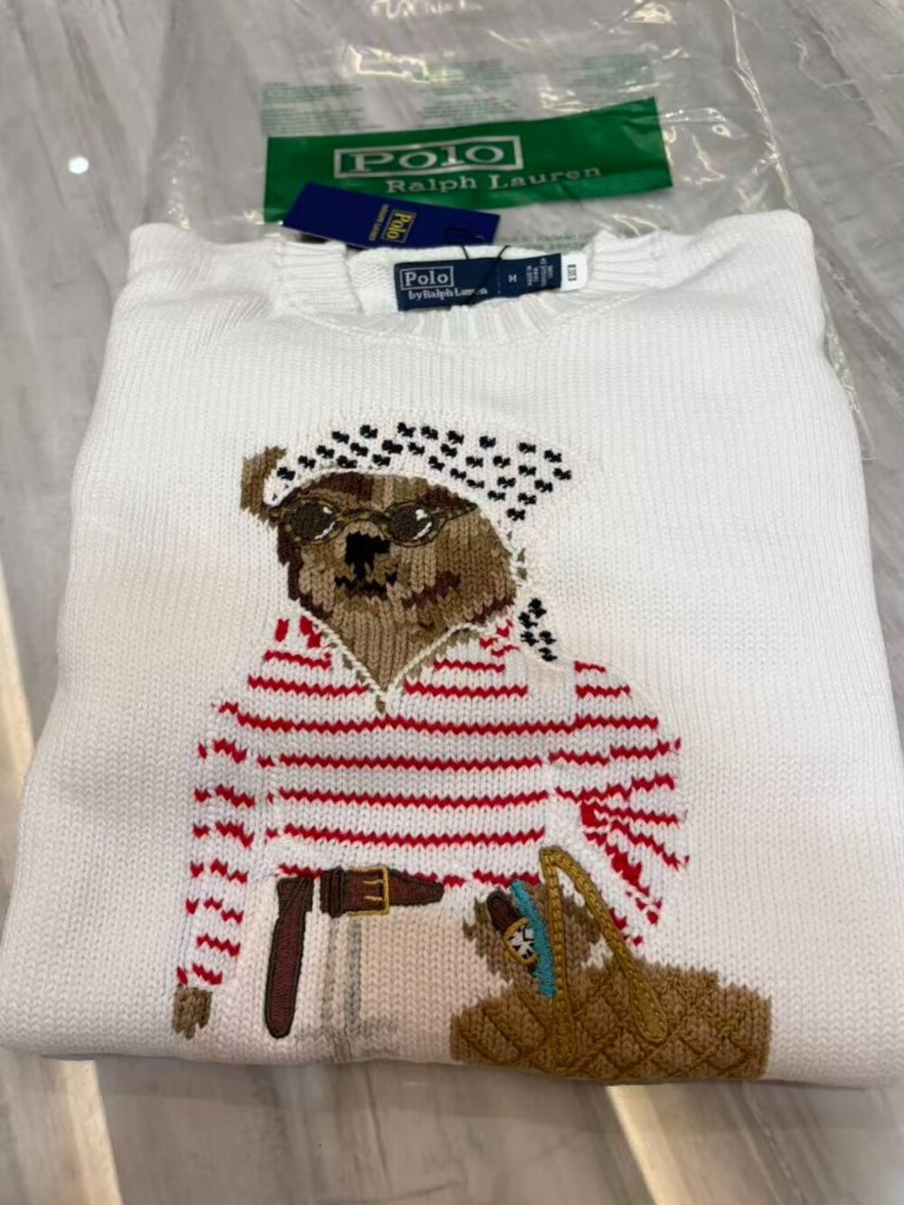 Polo Ralph Lauren Polo Bear Sweater White Teddy Bear Knit Pullover - Picture 2 of 7